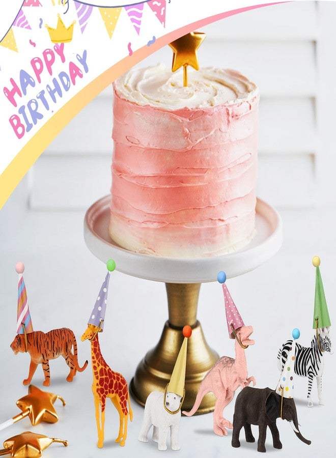 Trandraft 36 Pcs Colorful Mini Paper Cone Birthday Party Hats with Pom Poms and Animal Figures - Image 3